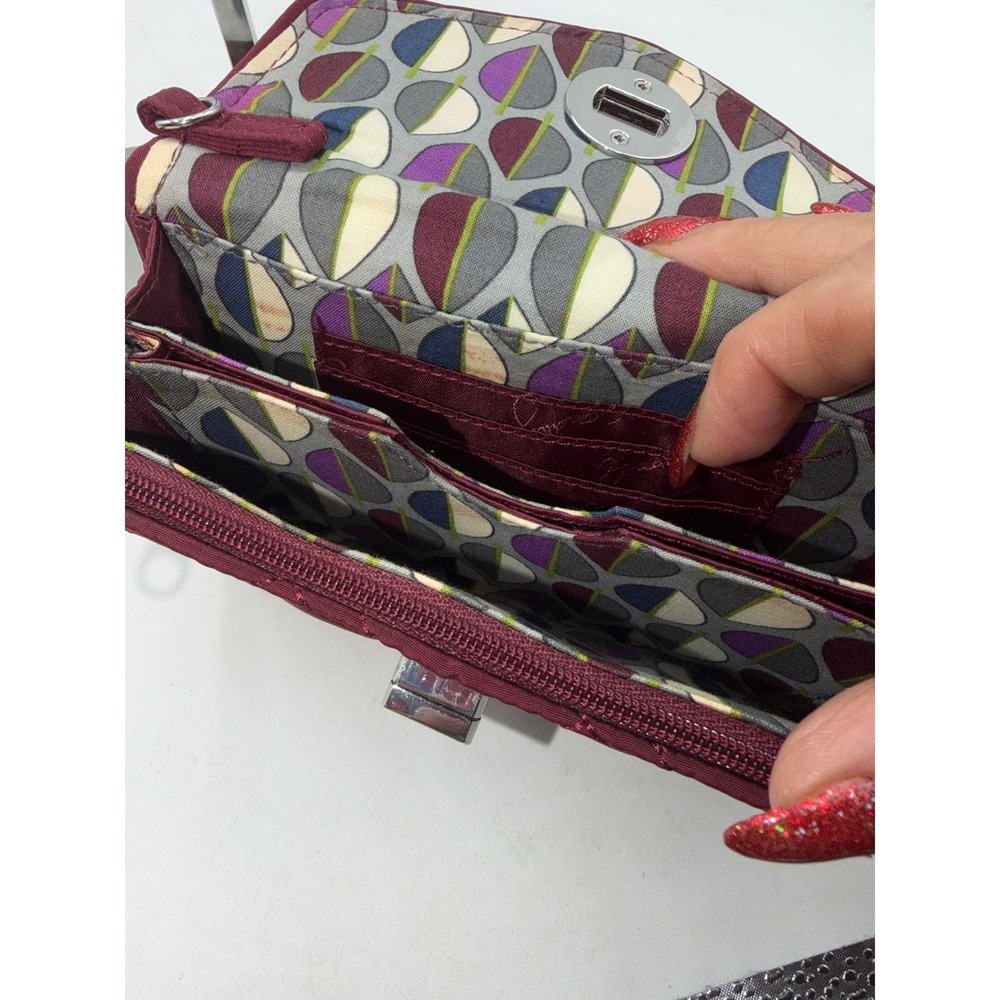 Vera Bradley Burgundy Quilted Microfiber Turn Lock Wallet Clutch Wine Red - Picture 6 of 9